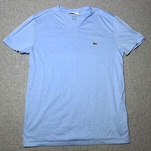 Lacoste V-Neck T-Shirt Mens M Light Blue Pima Cotton Regular Fit Logo FRM